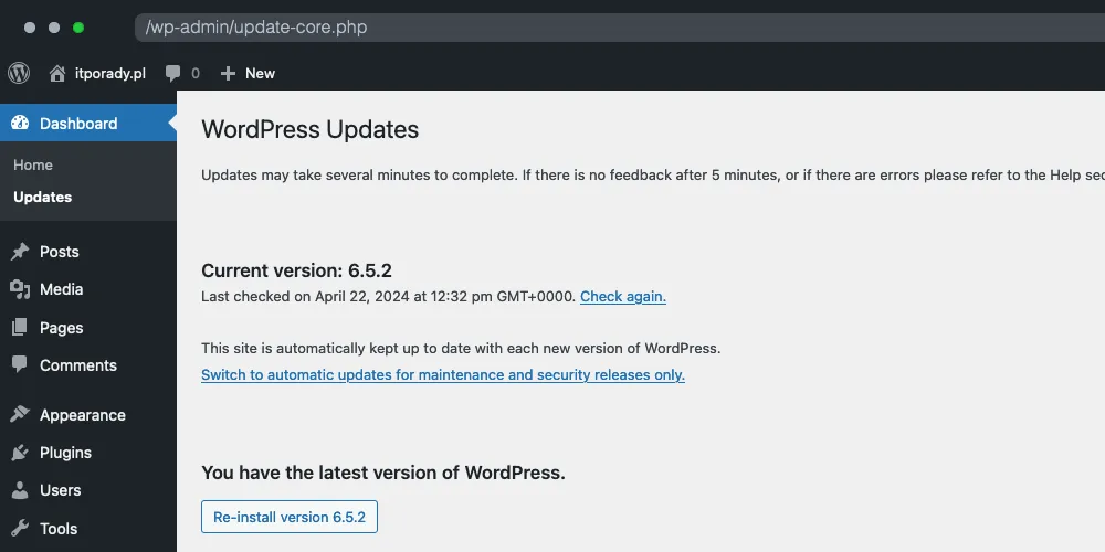 Aktualizacja systemu blogowego WordPress